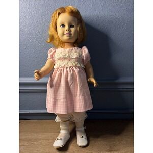 Vintage Chatty Cathy Inch Hard Plastic Red Hair Blue Eyes Pink Gingham Doll